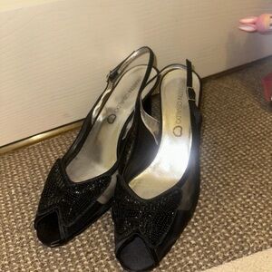 Oscar de la Renta Black Beaded Slingback Heels